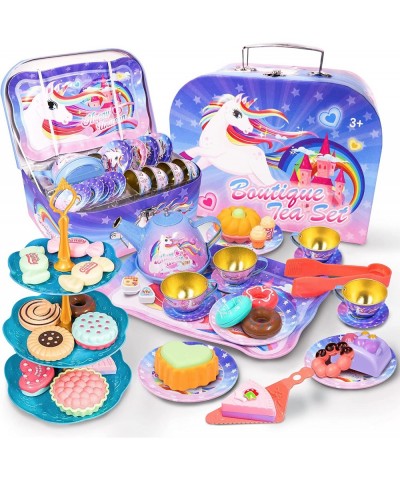 Tea Party Set for Little Girls 38PCS Princess Toddler Tea Time Toy and Kitchen Pretend Play with Tin Tea Set Doughnut Candies...