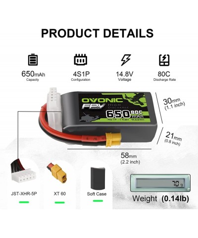 4s Lipo Battery 80C 650mAh 14.8V Lipo Battery with XT30 Connector for RC FPV Racing Drone Quadcopter $31.81 Hobby Remote & Ap...