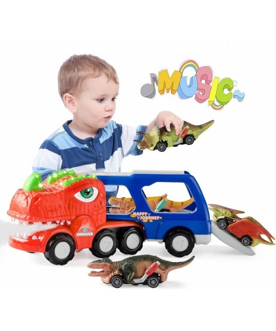 Dinosaur Truck Toy for Kids 3-5 Dinosaur Car Set with 4 Small Pull Back Cars Dinosaur Car Toy Playset for Age 6 7 8 Years Old...