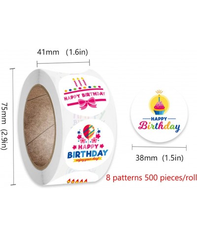 Happy Birthday Stickers Roll 1.5" Round Waterproof Birthday Sticker Labels 500pcs Self Adhesive Happy Birthday Labels for Bab...