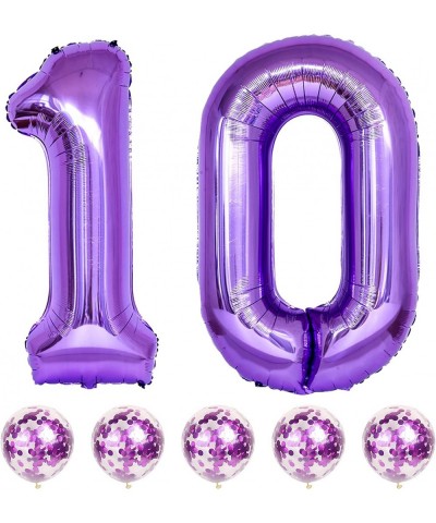 Large 10 Balloon Number Purple 40 Inch Helium Foil Number 1 & 0 Balloons Self Inflating with Confetti Balloons for Girls Wome...