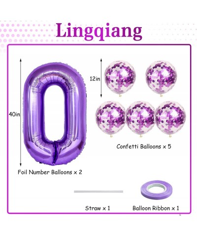 Large 10 Balloon Number Purple 40 Inch Helium Foil Number 1 & 0 Balloons Self Inflating with Confetti Balloons for Girls Wome...