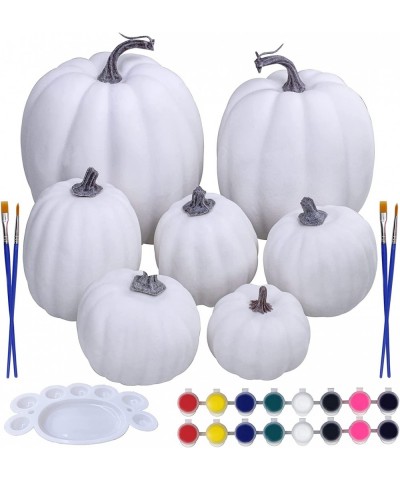 7 Sets DIY Fall Pumpkin Painting Kits Assorted White Foam Pumpkins Craft Pumpkins to Paint for Kids Fall Halloween Thanksgivi...