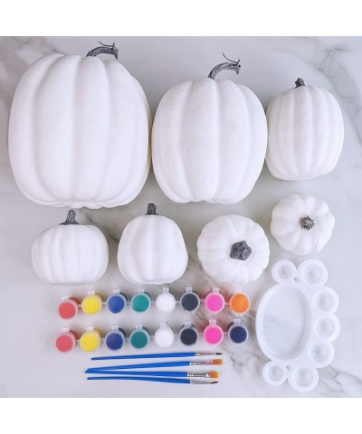 7 Sets DIY Fall Pumpkin Painting Kits Assorted White Foam Pumpkins Craft Pumpkins to Paint for Kids Fall Halloween Thanksgivi...