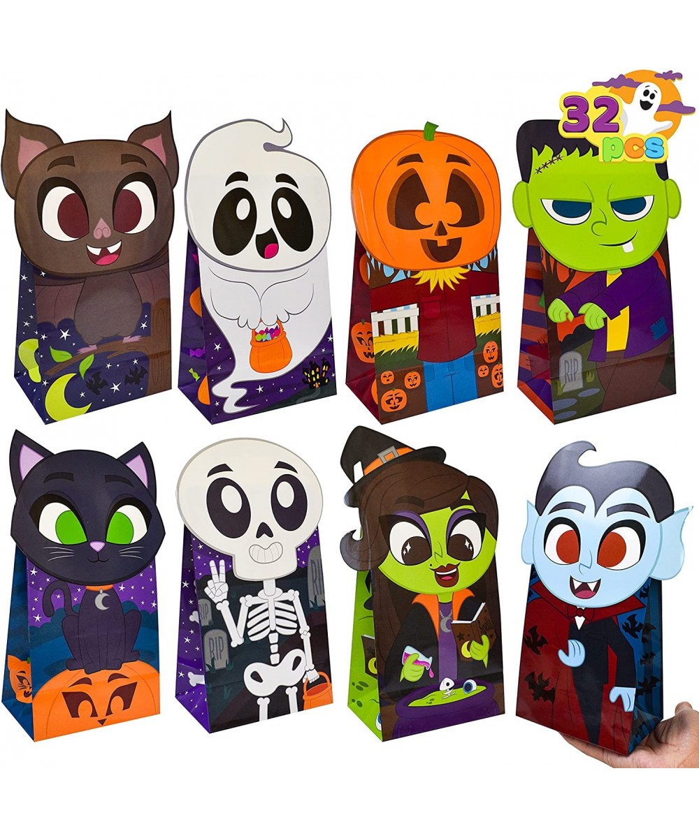 32 Pcs Halloween Treat Bags Die-Cut Flip Over Paper Bags with 8 Halloween Character Designs Trick or Treat Halloween Gift Bag...