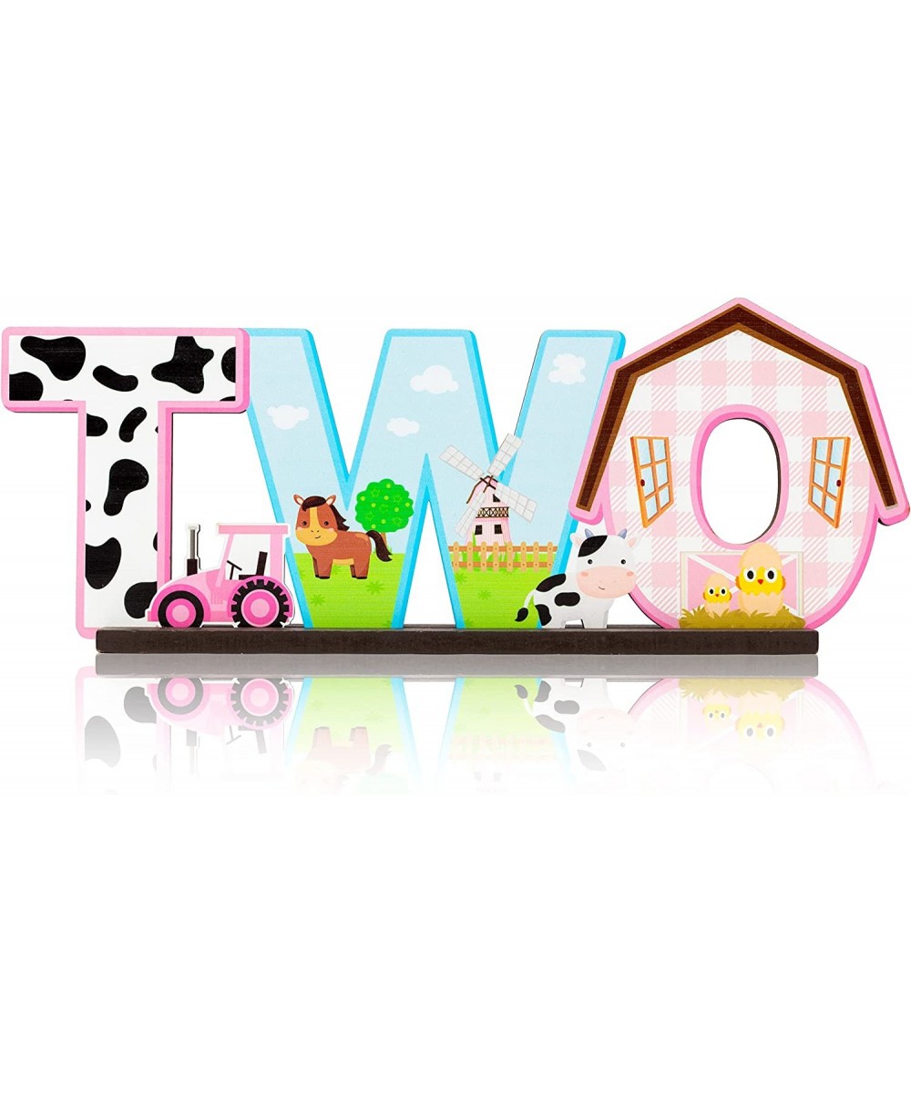 Pink Farm Animals Two Letter Sign Wooden Table Centerpiece 2nd?Farm Barnyard Birthday?Party?Sign Two Years Old Baby Girls The...