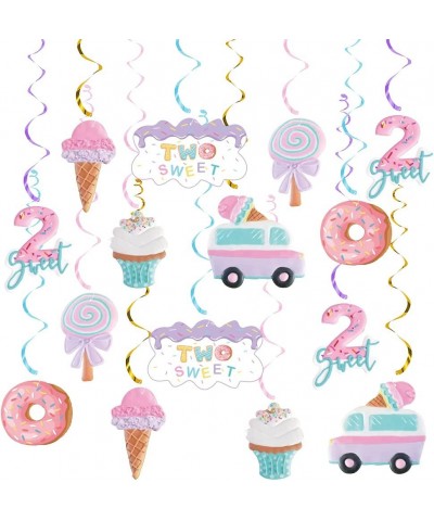 20Pcs Ice Cream Two Sweet 2nd Birthday Party Supplies Ice Cream and Donut Party Hanging Swirl Decorations Summer Ice Cream Pa...