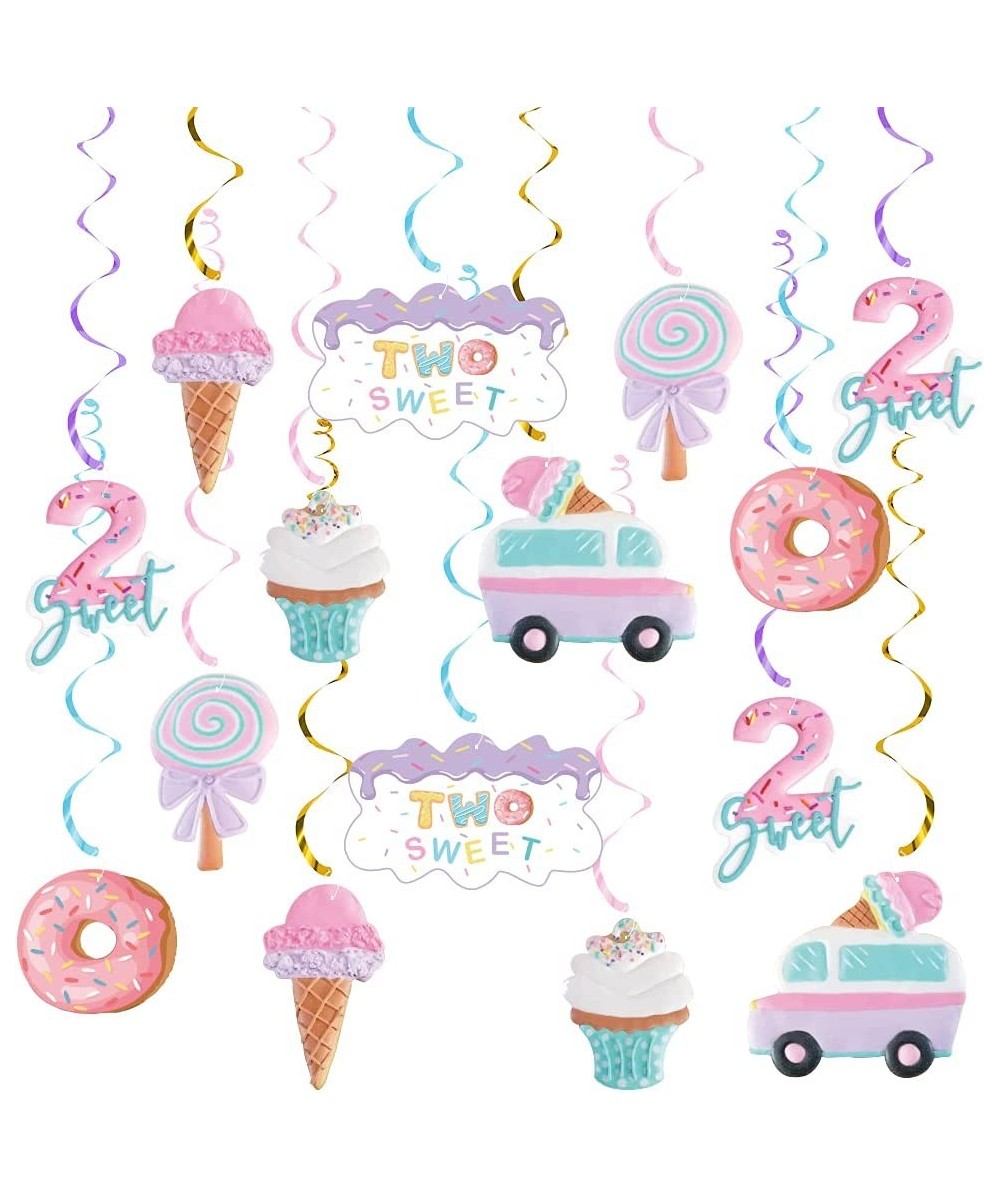 20Pcs Ice Cream Two Sweet 2nd Birthday Party Supplies Ice Cream and Donut Party Hanging Swirl Decorations Summer Ice Cream Pa...