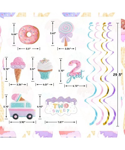 20Pcs Ice Cream Two Sweet 2nd Birthday Party Supplies Ice Cream and Donut Party Hanging Swirl Decorations Summer Ice Cream Pa...