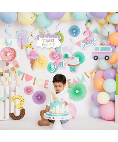 20Pcs Ice Cream Two Sweet 2nd Birthday Party Supplies Ice Cream and Donut Party Hanging Swirl Decorations Summer Ice Cream Pa...