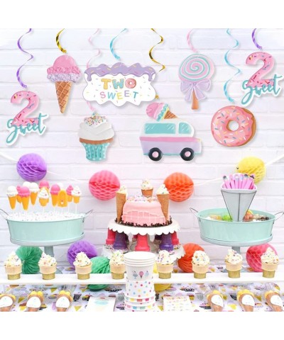 20Pcs Ice Cream Two Sweet 2nd Birthday Party Supplies Ice Cream and Donut Party Hanging Swirl Decorations Summer Ice Cream Pa...