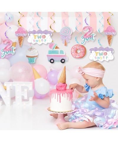 20Pcs Ice Cream Two Sweet 2nd Birthday Party Supplies Ice Cream and Donut Party Hanging Swirl Decorations Summer Ice Cream Pa...