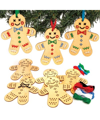 AT187 Gingerbread Wooden Cross Stitch Ornament Kits - Pack of 5 Cross Stitch for Beginners and for Kids Arts and Crafts Proje...