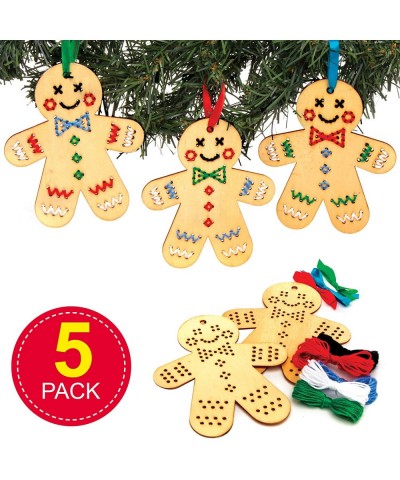 AT187 Gingerbread Wooden Cross Stitch Ornament Kits - Pack of 5 Cross Stitch for Beginners and for Kids Arts and Crafts Proje...