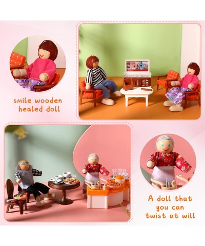 83 Pcs Doll House Furniture Package with 8 Winning Doll Family Set Wooden Bendable Figures and Fully Furnished Kitchen Living...