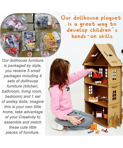 83 Pcs Doll House Furniture Package with 8 Winning Doll Family Set Wooden Bendable Figures and Fully Furnished Kitchen Living...