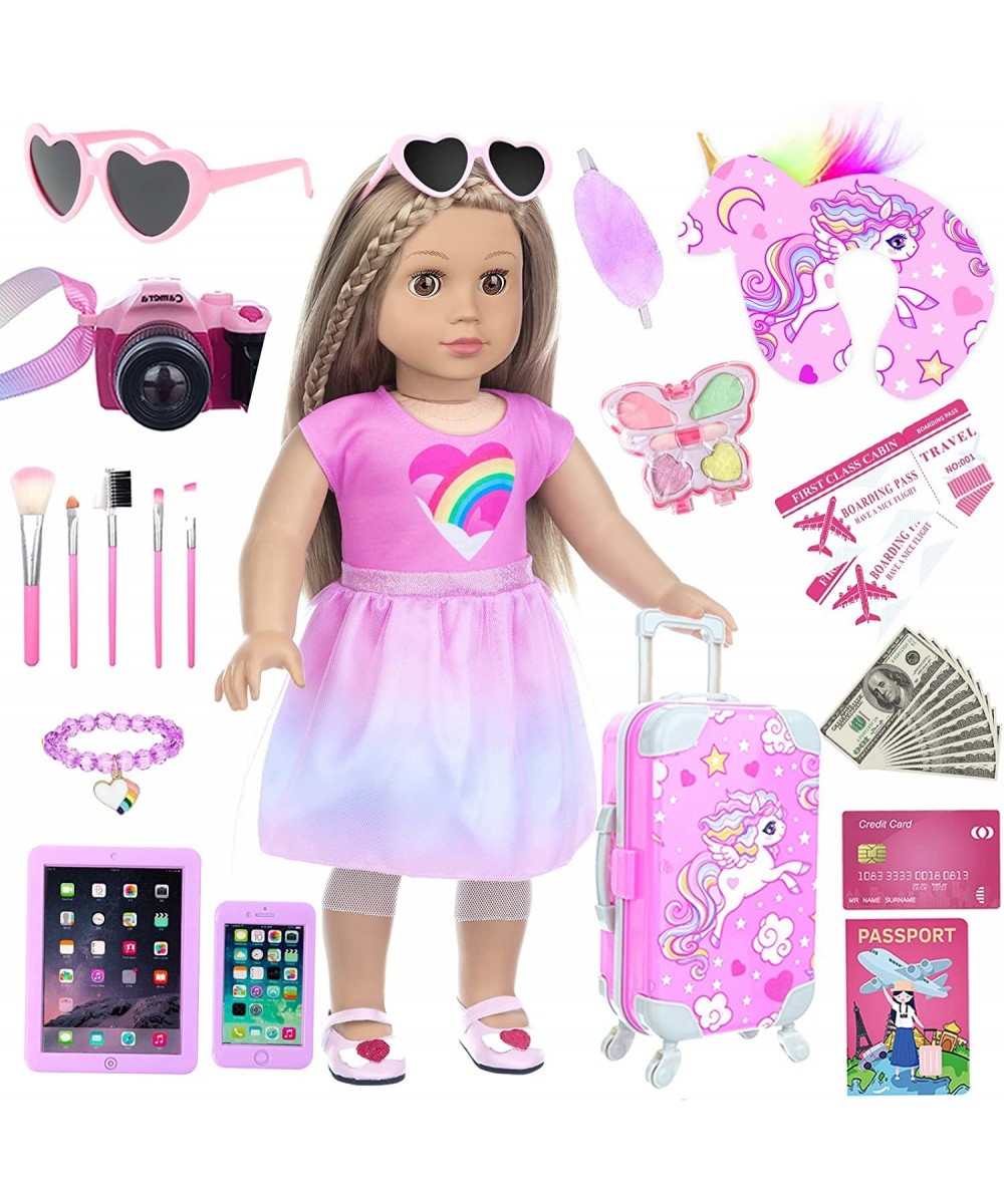 29 Pcs American 18 Inch Girl Doll Clothes and Accessories Travel Suitcase Set Designed for 18" Girl Dolls Including Pillow Su...