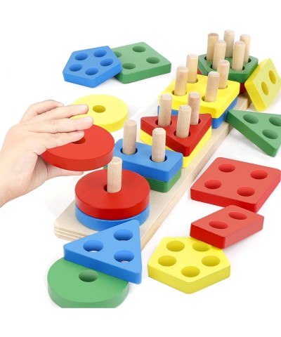 Wooden Stacking Toys for Toddler 1 2 3 Year Old Montessori Toys Shape Sorter Preschool Educational Color Recognition Toys Gif...