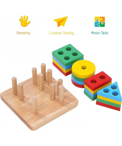 Montessori Toys for 1 to 3 Year Old Boys Girls Toddlers Wooden Shape Sorter & Stacking Toys Color Recognition Stacker Baby Pu...