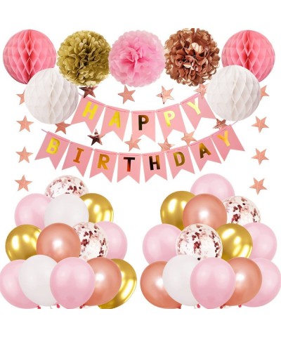 Pink Gold Birthday Decorations Pink Rose Gold and White Balloons for Girls Women Happy Birthday Party with Star Garland Banne...