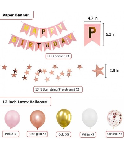 Pink Gold Birthday Decorations Pink Rose Gold and White Balloons for Girls Women Happy Birthday Party with Star Garland Banne...