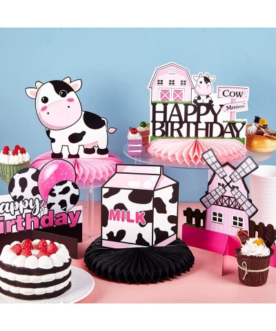 10 Pcs Cow Birthday Party Supplies Includes Cow Print Honeycomb Centerpieces and Cow Standing Cutouts Pink Farm Animal Party ...