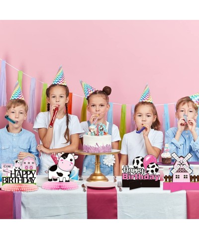 10 Pcs Cow Birthday Party Supplies Includes Cow Print Honeycomb Centerpieces and Cow Standing Cutouts Pink Farm Animal Party ...