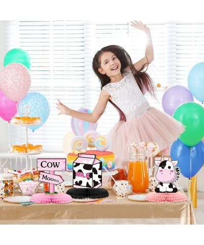 10 Pcs Cow Birthday Party Supplies Includes Cow Print Honeycomb Centerpieces and Cow Standing Cutouts Pink Farm Animal Party ...