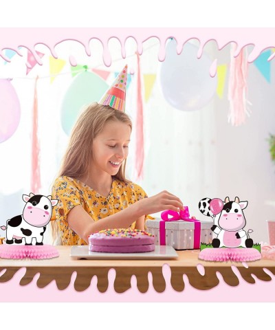 10 Pcs Cow Birthday Party Supplies Includes Cow Print Honeycomb Centerpieces and Cow Standing Cutouts Pink Farm Animal Party ...