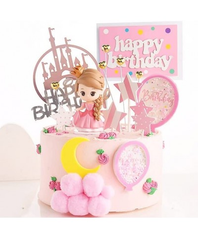 princess Cake Topper Happy Birthday Banner Cake Decoration For Girl Kid Birthday $19.52 Kids' Party Decorations