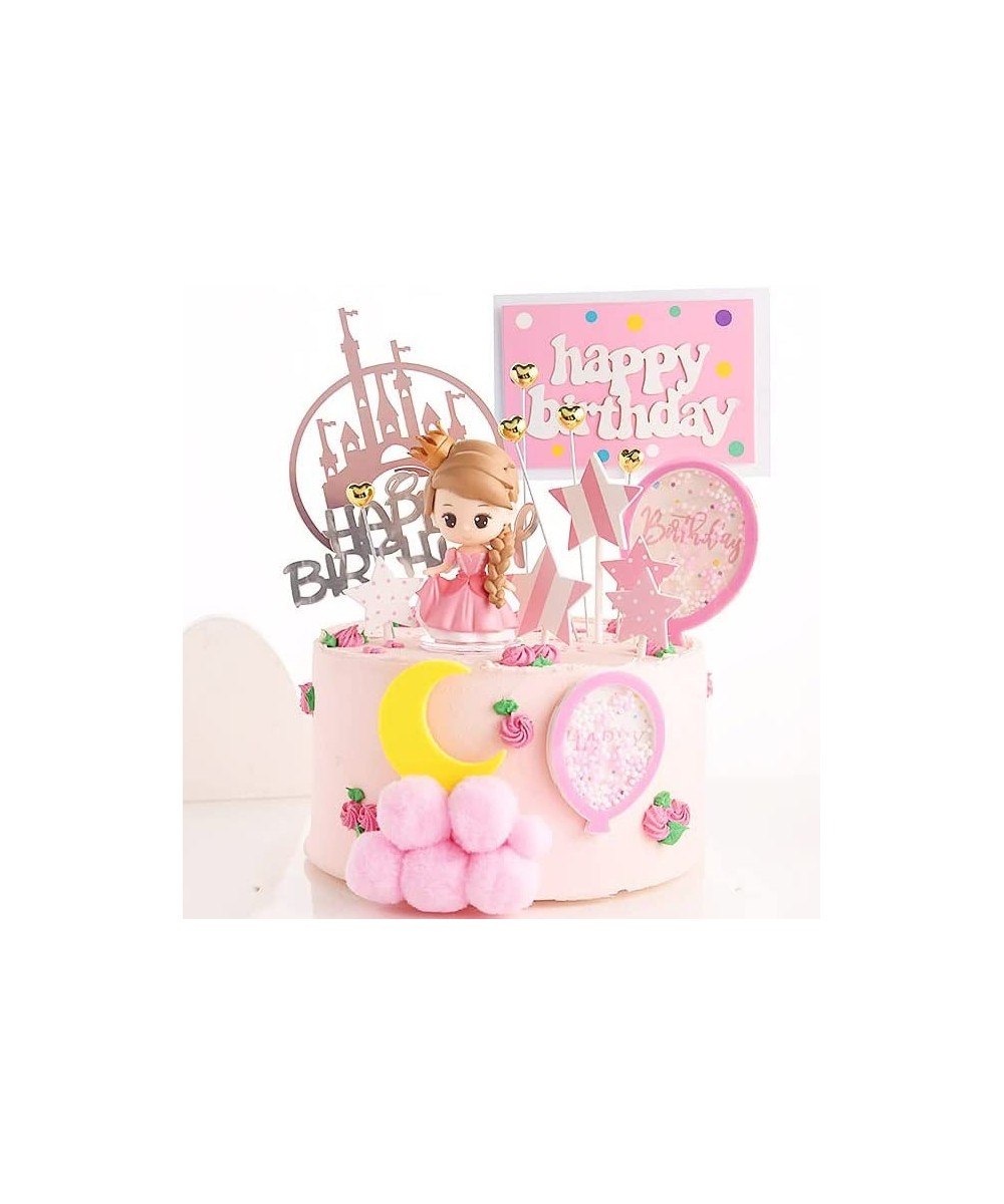 princess Cake Topper Happy Birthday Banner Cake Decoration For Girl Kid Birthday $19.52 Kids' Party Decorations