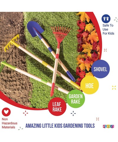 Kids Garden Tool Set Toy 4-Piece - Shovel Rake Hoe Leaf Rake Wooden Gardening Tools for Kids Best Outdoor Toys Gift for Boys ...