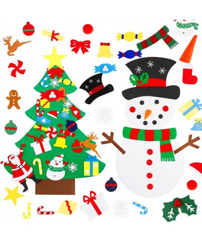 DIY Felt Christmas Tree Snowman Set - 3FT 49pcs Ornaments | Wall Hanging Felt Christma Trees for Toddler Xmas Craft Kit Detac...