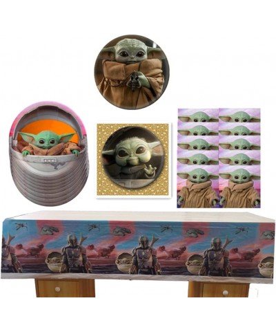 Baby Yoda birthday party decoration baby yoda party favors Set Includes 20-Plates 20- Napkins 1- Tablecloth and Give Two Meta...