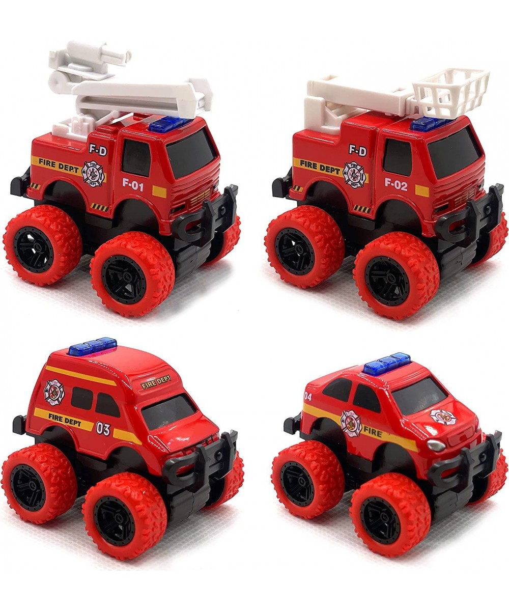 Pull Back Die-cast Alloy Fire Truck Vehicles Play Set Monster Truck Model Cars Friction Powered Toy Cars 4 Pack Toys for 3 4 ...