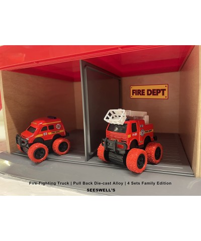 Pull Back Die-cast Alloy Fire Truck Vehicles Play Set Monster Truck Model Cars Friction Powered Toy Cars 4 Pack Toys for 3 4 ...