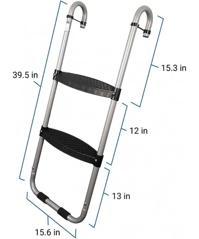 Wide 2-Step Heavy Duty Trampoline Ladder | Unique Safety-Latch Design | No Slip Extra-Wide Steps | Cooler to Touch Silver Sur...