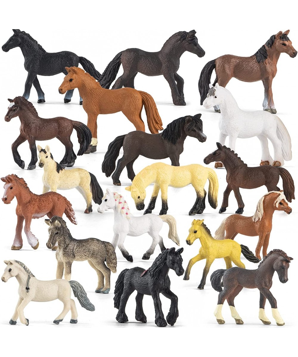 18 Pcs Plastic Horse Figure Toy Set for Kid 2.5'' Miniature Realistic Pony Horse Toy Figurine Farm Animal Toy Gift for Boy Gi...