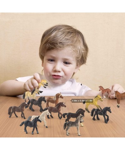 18 Pcs Plastic Horse Figure Toy Set for Kid 2.5'' Miniature Realistic Pony Horse Toy Figurine Farm Animal Toy Gift for Boy Gi...