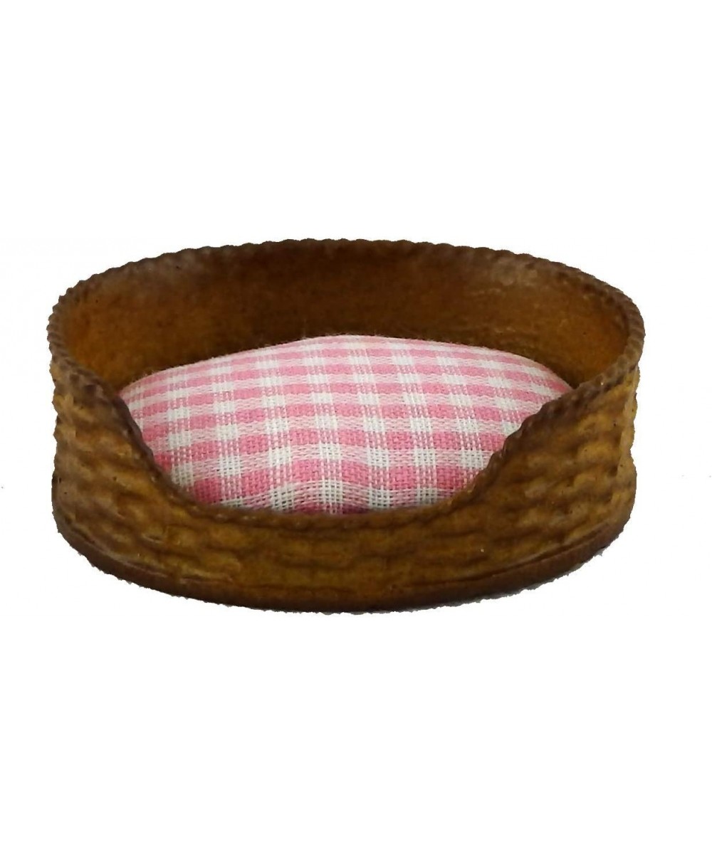 House Miniature Pet Accessory Dog Cat Bed Basket Pink Check Cushion $19.30 Dollhouse Accessories