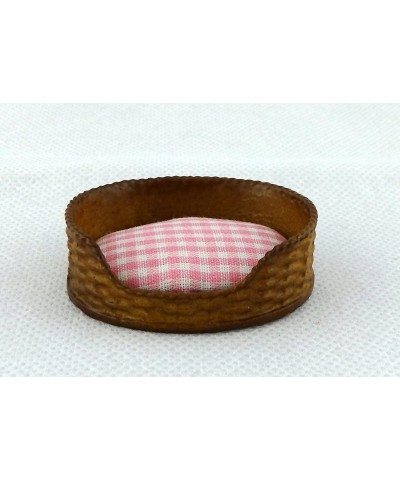 House Miniature Pet Accessory Dog Cat Bed Basket Pink Check Cushion $19.30 Dollhouse Accessories