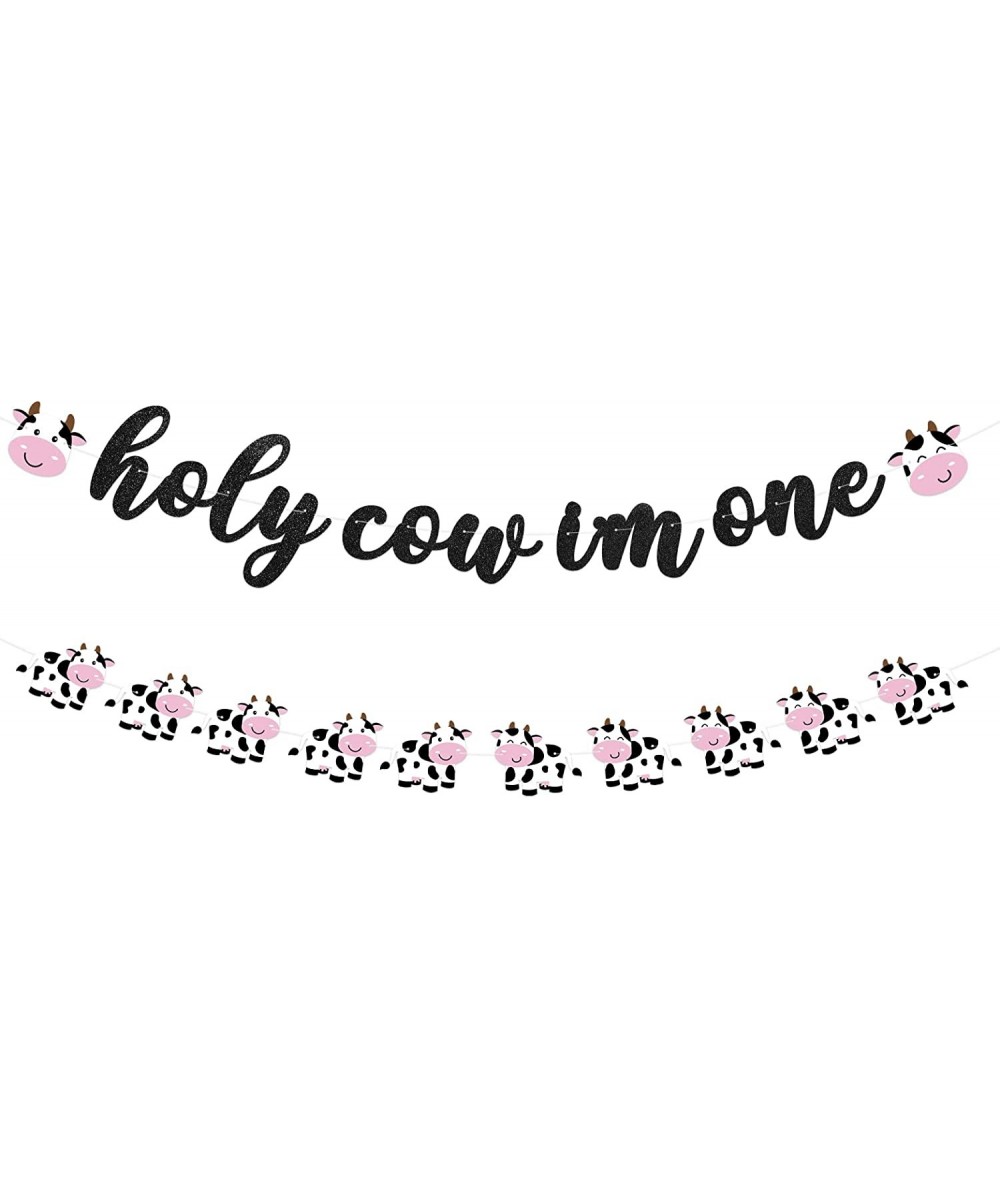 Holy Cow I'm One Banner for Cow Themed Birthday Party Glitter One Cow Banners Farm Animal Party Decorations Cow 1st Print Bir...