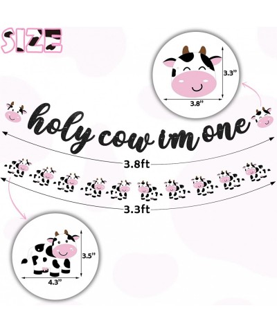 Holy Cow I'm One Banner for Cow Themed Birthday Party Glitter One Cow Banners Farm Animal Party Decorations Cow 1st Print Bir...