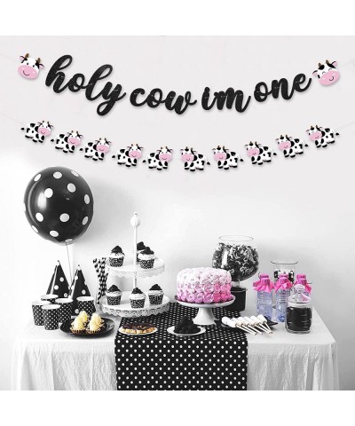 Holy Cow I'm One Banner for Cow Themed Birthday Party Glitter One Cow Banners Farm Animal Party Decorations Cow 1st Print Bir...