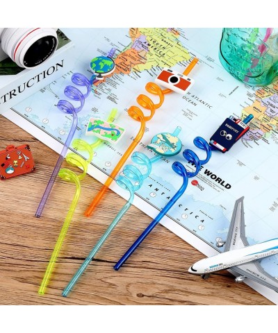 24 Pcs Travel Themed Party Favors Supplies Plastic Drinking Straws Adventure Awaits Bon Voyage Birthday Party Supplies Colorf...