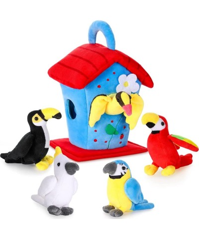 Plush Birds Bird Stuffed Animal 5 Pieces Stuffed Bird Toy Birds with Plush Bird House Shaped Carrier Cockatoo Macaw Parrot Re...