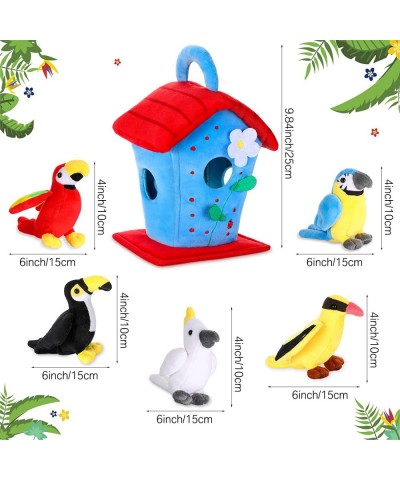 Plush Birds Bird Stuffed Animal 5 Pieces Stuffed Bird Toy Birds with Plush Bird House Shaped Carrier Cockatoo Macaw Parrot Re...