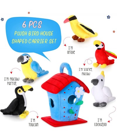 Plush Birds Bird Stuffed Animal 5 Pieces Stuffed Bird Toy Birds with Plush Bird House Shaped Carrier Cockatoo Macaw Parrot Re...