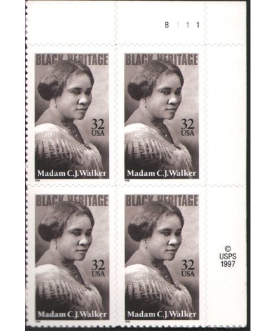 MADAM C. J. WALKER ~ BLACK HERITAGE 3181 Plate Block of 4 x 32 cents US Postage Stamps $14.49 Collectibles Display & Storage