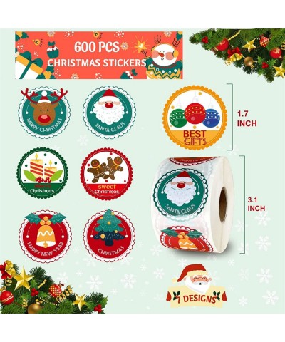 600 PCS Christmas Stickers 7 Design Bell Santa Tree Snowman Elk Merry Christmas Stickers Roll Waterproof Self-Adhesive Label ...